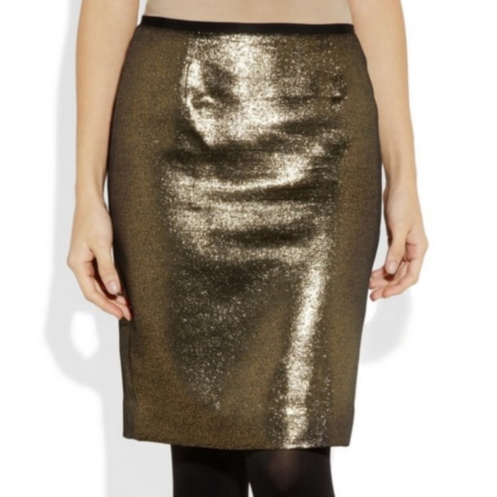 NWT Tory Burch black copper metallic brandy skirt